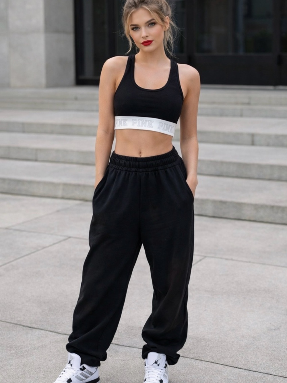 🖤🤍 Victoria's Secret PINK Haut Court Crop Racerback Sports Bra 🤍🖤